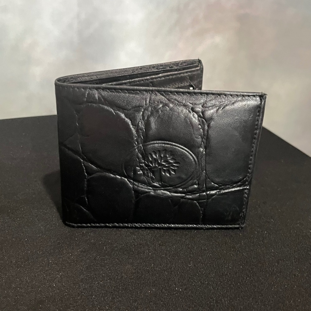 Mulberry Vintage Black Croc Embossed Leather Trifold Wallet Made in England Mens